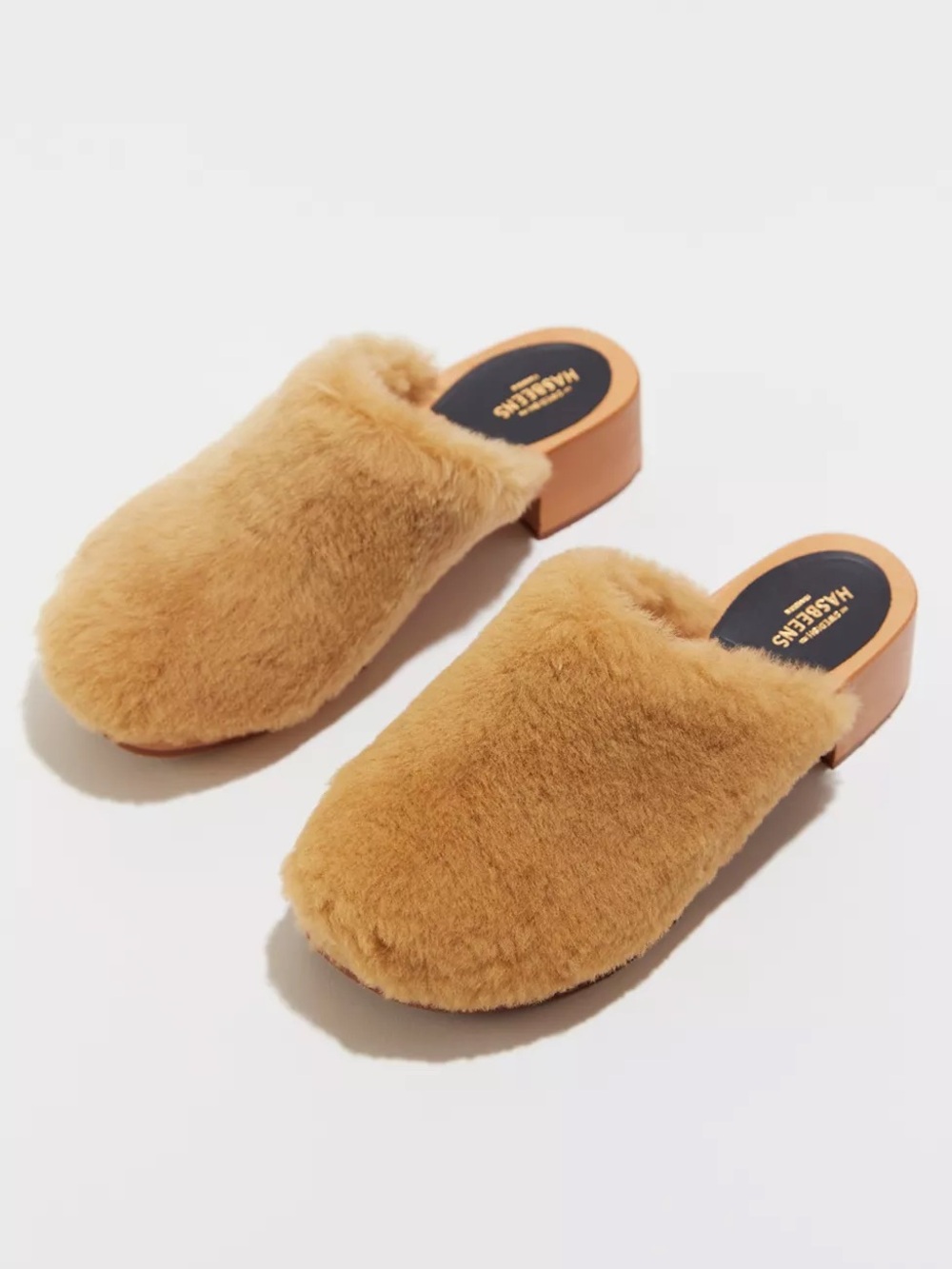 Swedish Hasbeens Fluff Slip On CLOGS Shearling Wood Size 37 or US Size 7 $340